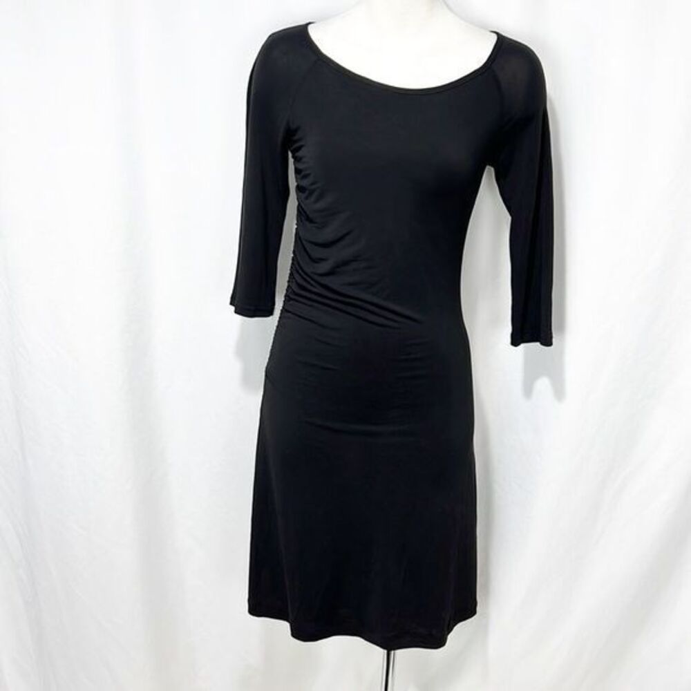 Tara Jarmon Three Quarter Sleeve Black Side Ruched Dress, FR 40